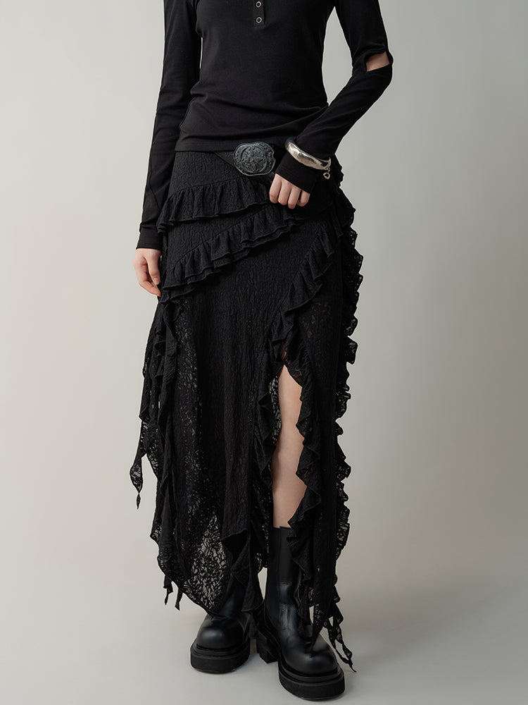 Layered Jacquard Transparent Ear Edge Irregular Skirt