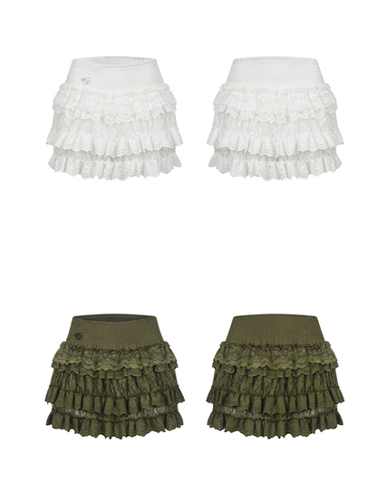 Lace Puffy Short Cake Skirt