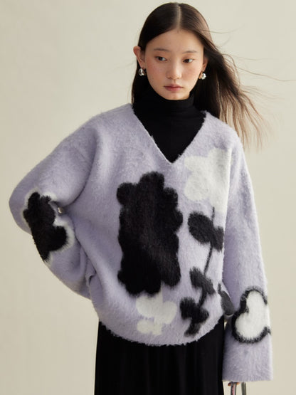 Malen Blumen fauler Pullover-Pullover mit V -au-Pullover