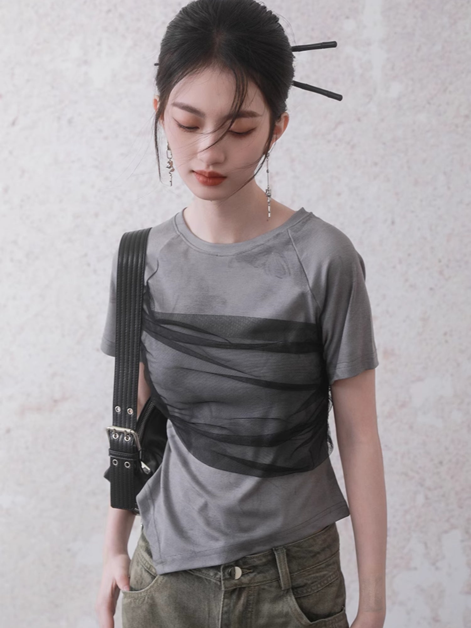 Mesh Stitching Butterfly Print T-shirt