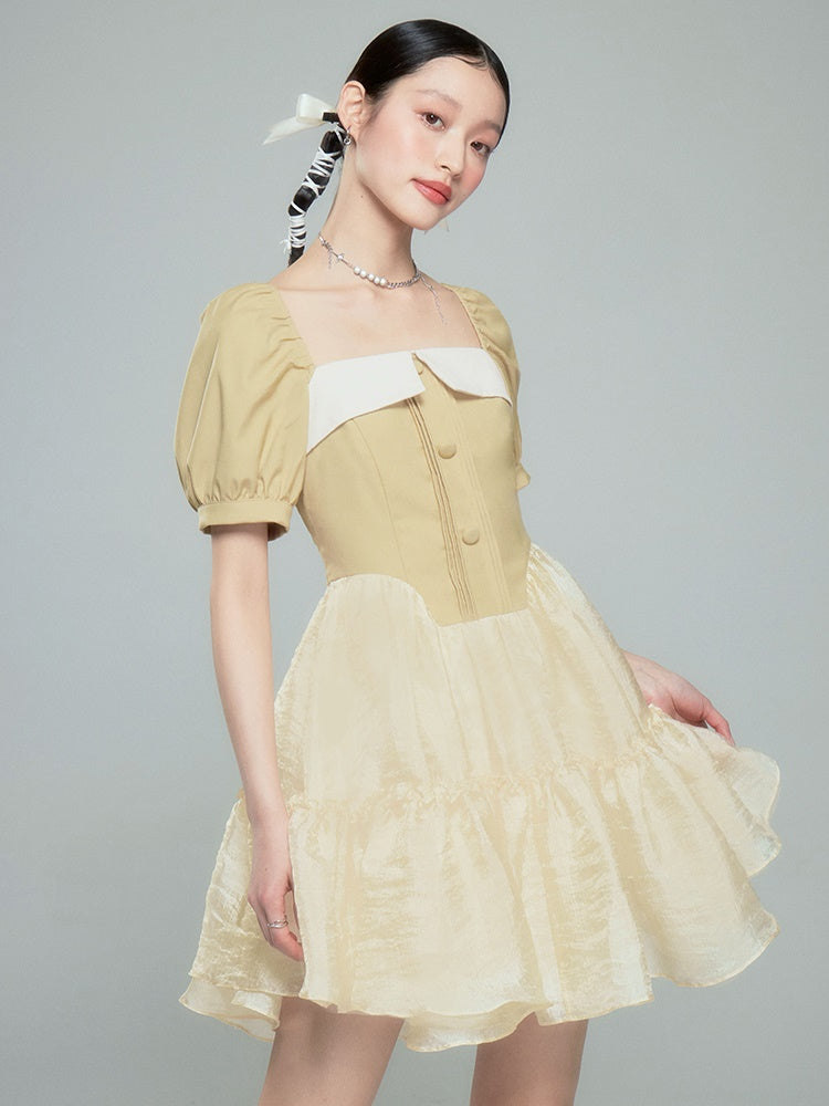 Puffy Square Collar Princess Puff Sleeve Dress