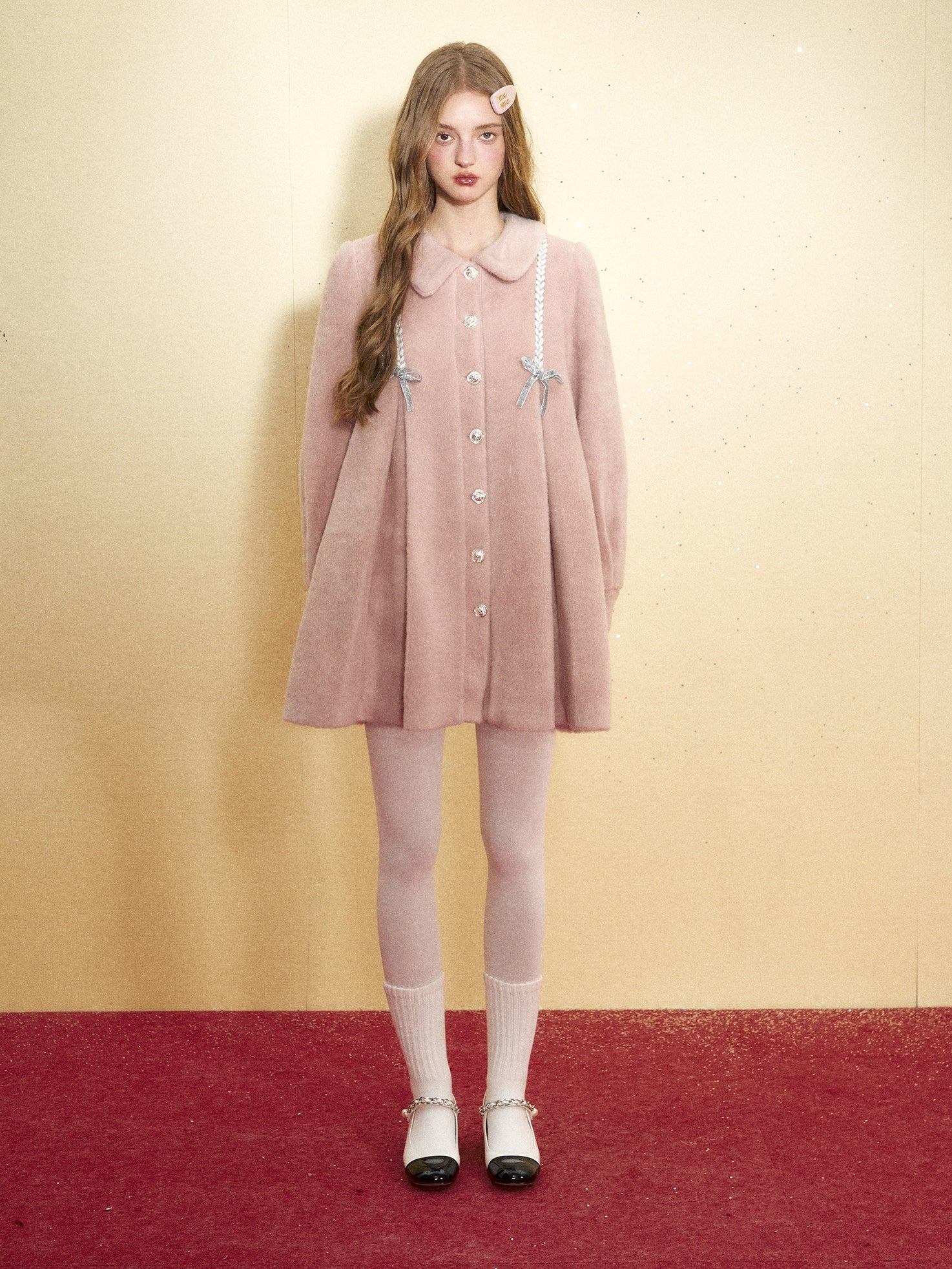 Doll Collar Stitching Bow A-Line Coat