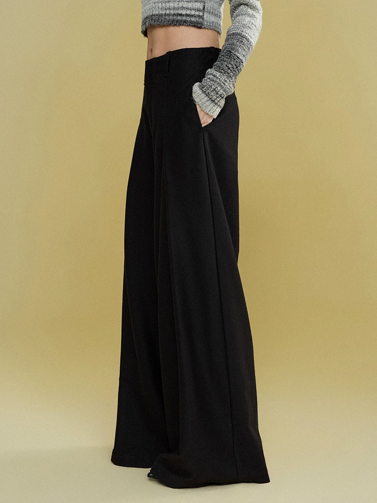 CASUAL BLACK WIDE LEG PLEATED PANTS