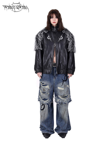 Doppelschicht Super Hole Loose Distressed Jeans