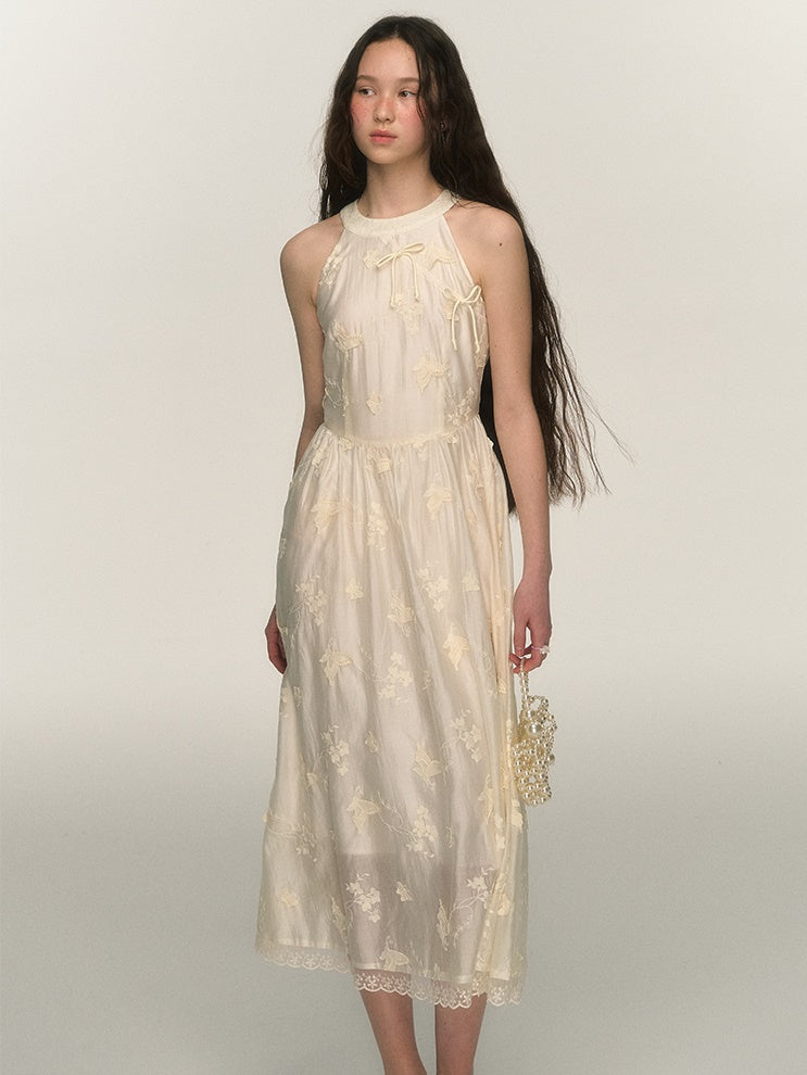 Butterfly Embroidery American Sleeve Long Dress