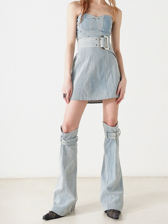 Slim Denim Bare Top Dress With Foot Covers