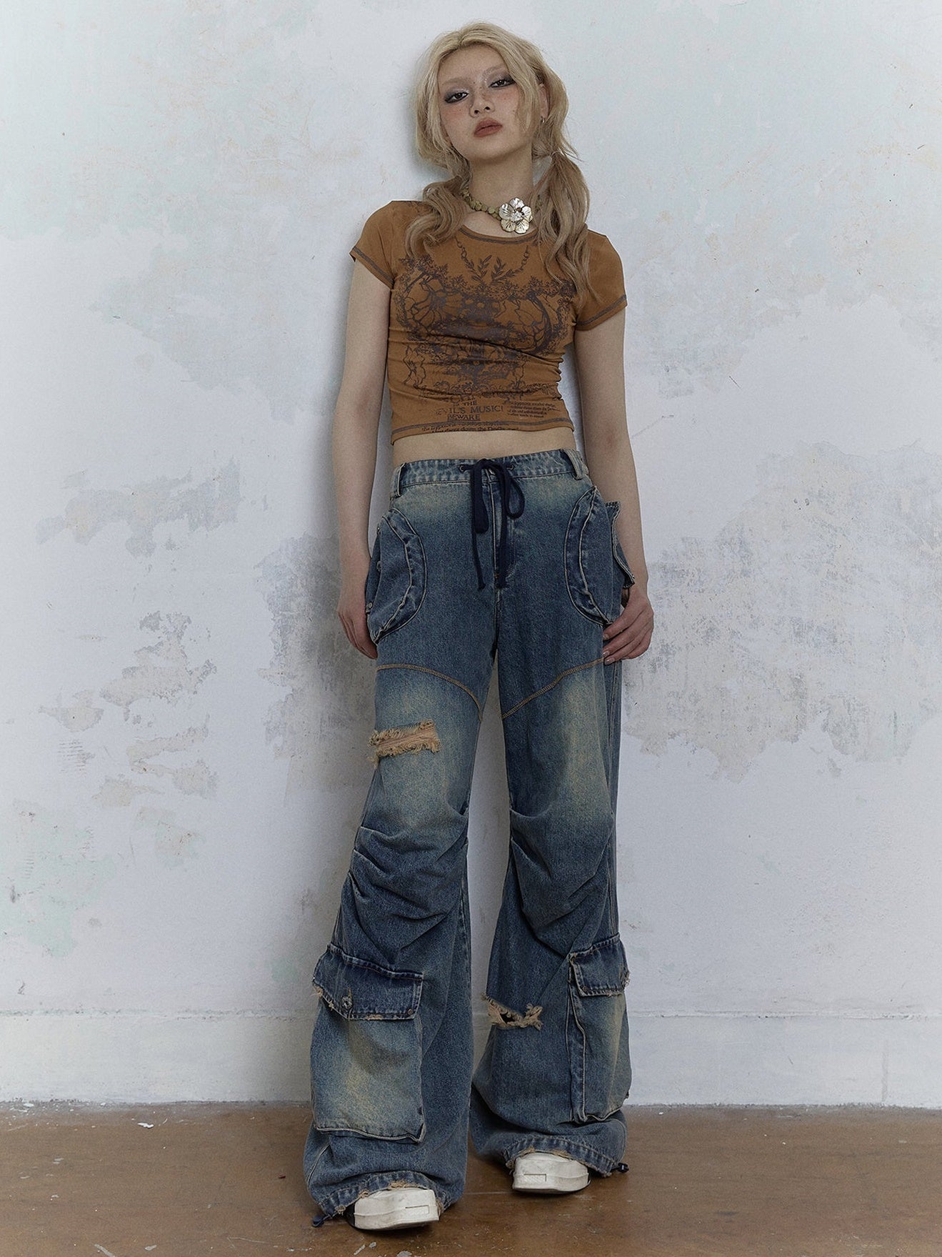 Washed Old Loose Wide-leg Denim Pants