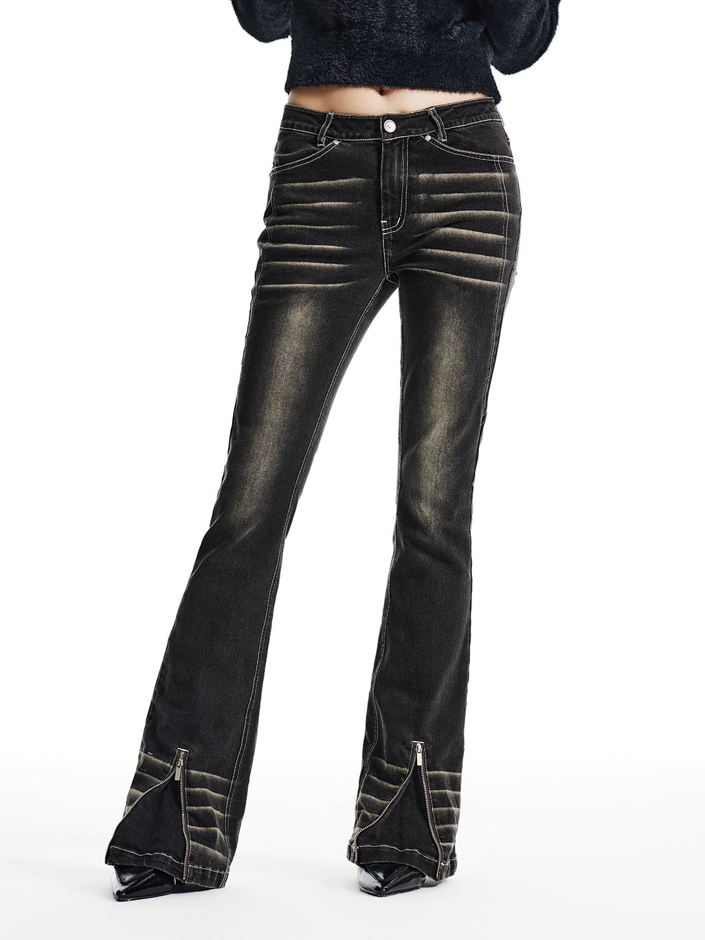 Washed Zipper Design Micro-slim Jeans