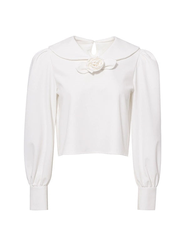 Three-dimensional Rose Doll Collar Long Sleeve Shirt