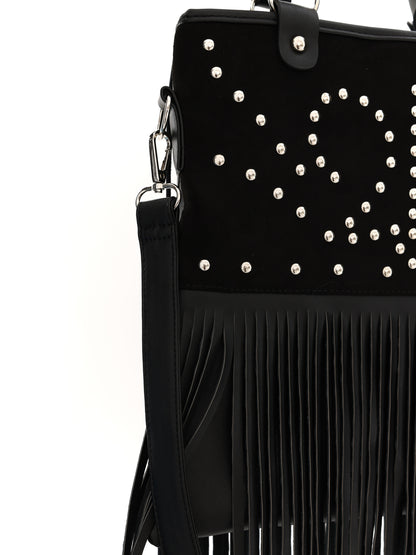 Retro Rivet Pattern Portable Crossbody Tassel Bag