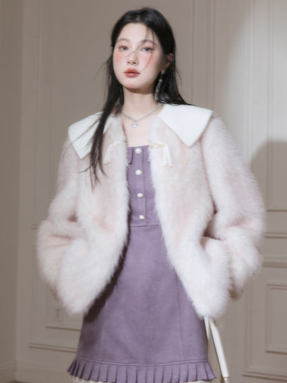 Eco-friendly No-Collar Fur Coat