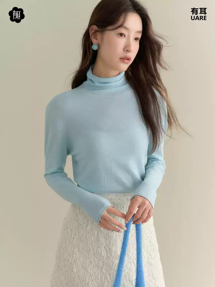 Cutsww Simple Plain Long-Sleeve High-Neck Knit