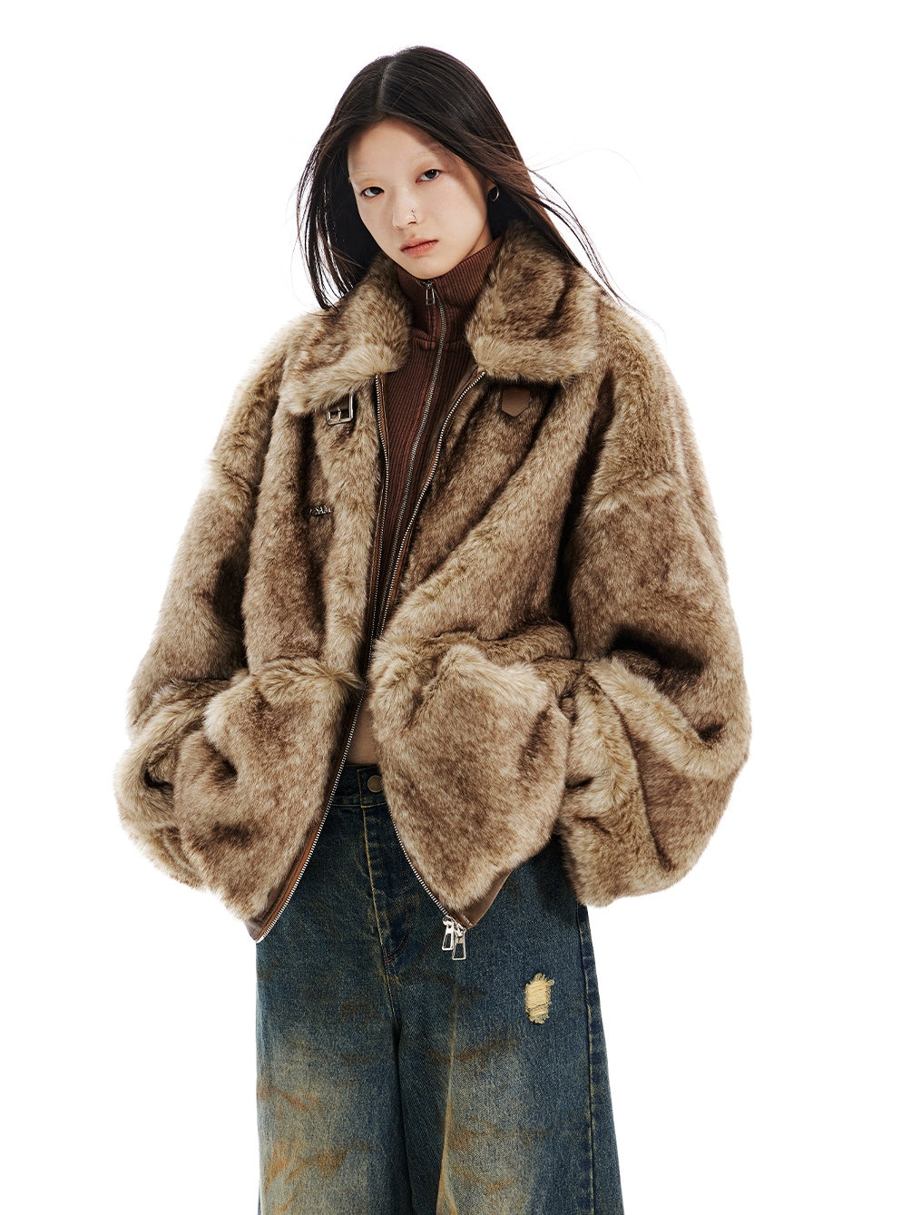 Loose Strap Eco-friendly Fur Plush Jacket