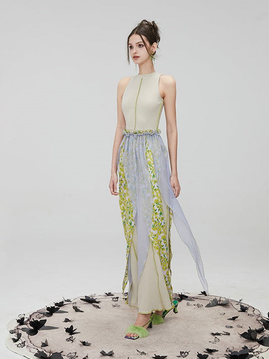 Floral Two-Piece slim slim slim slemes Long Dress