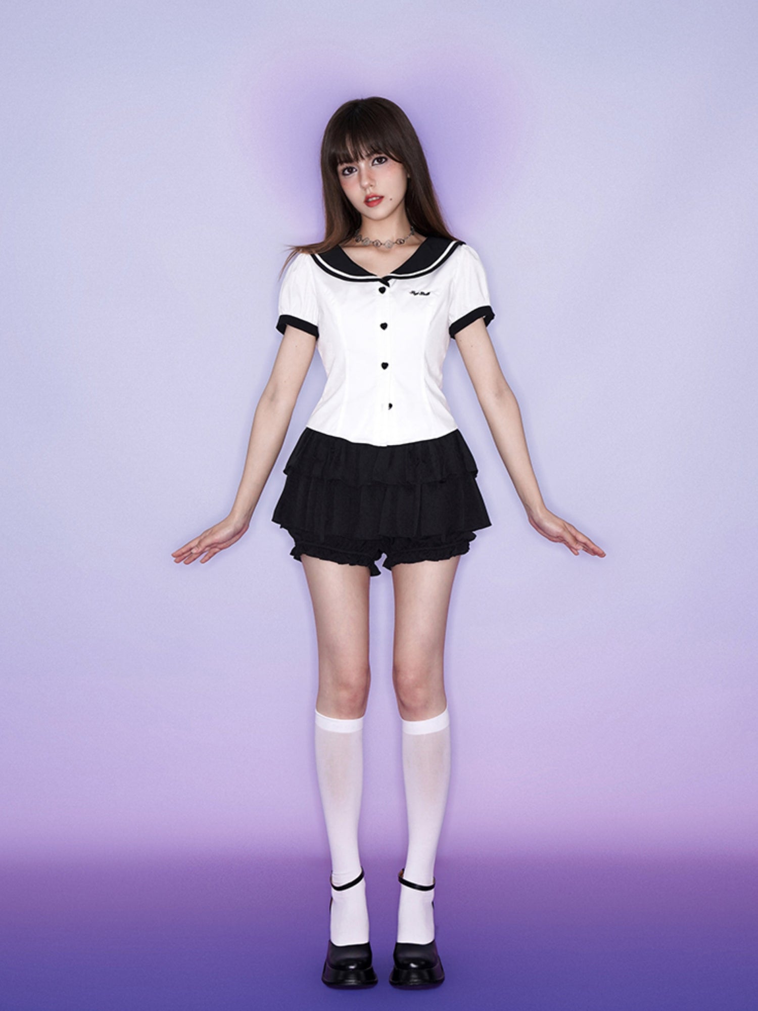 Sailor Collar Puff Sleeve Shirt