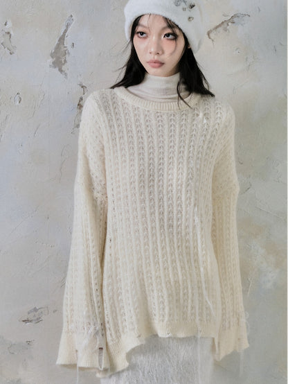 Ripped Round Neck Loose Sweater