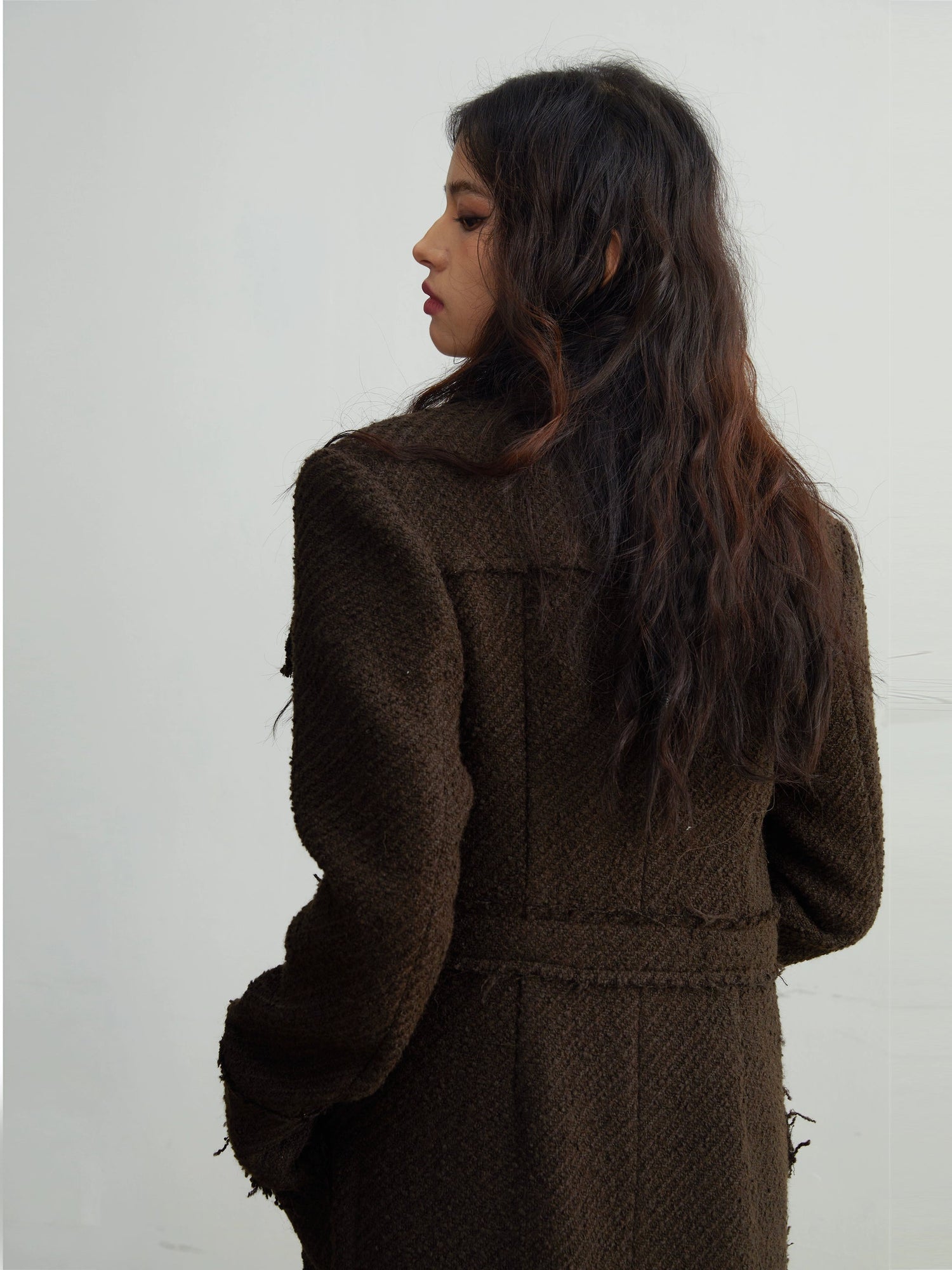 Raw Edge Long Tweed Texture Jacket