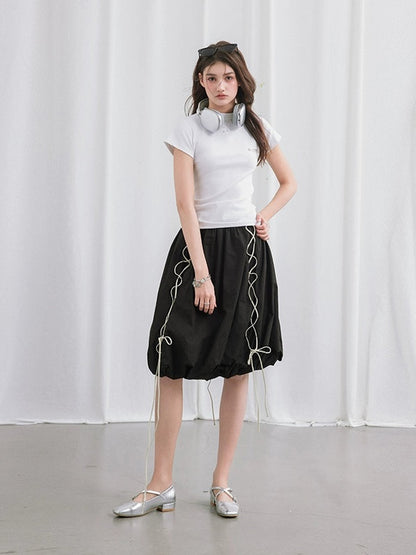 Leather Rope Strap Suspender Bubble Skirt