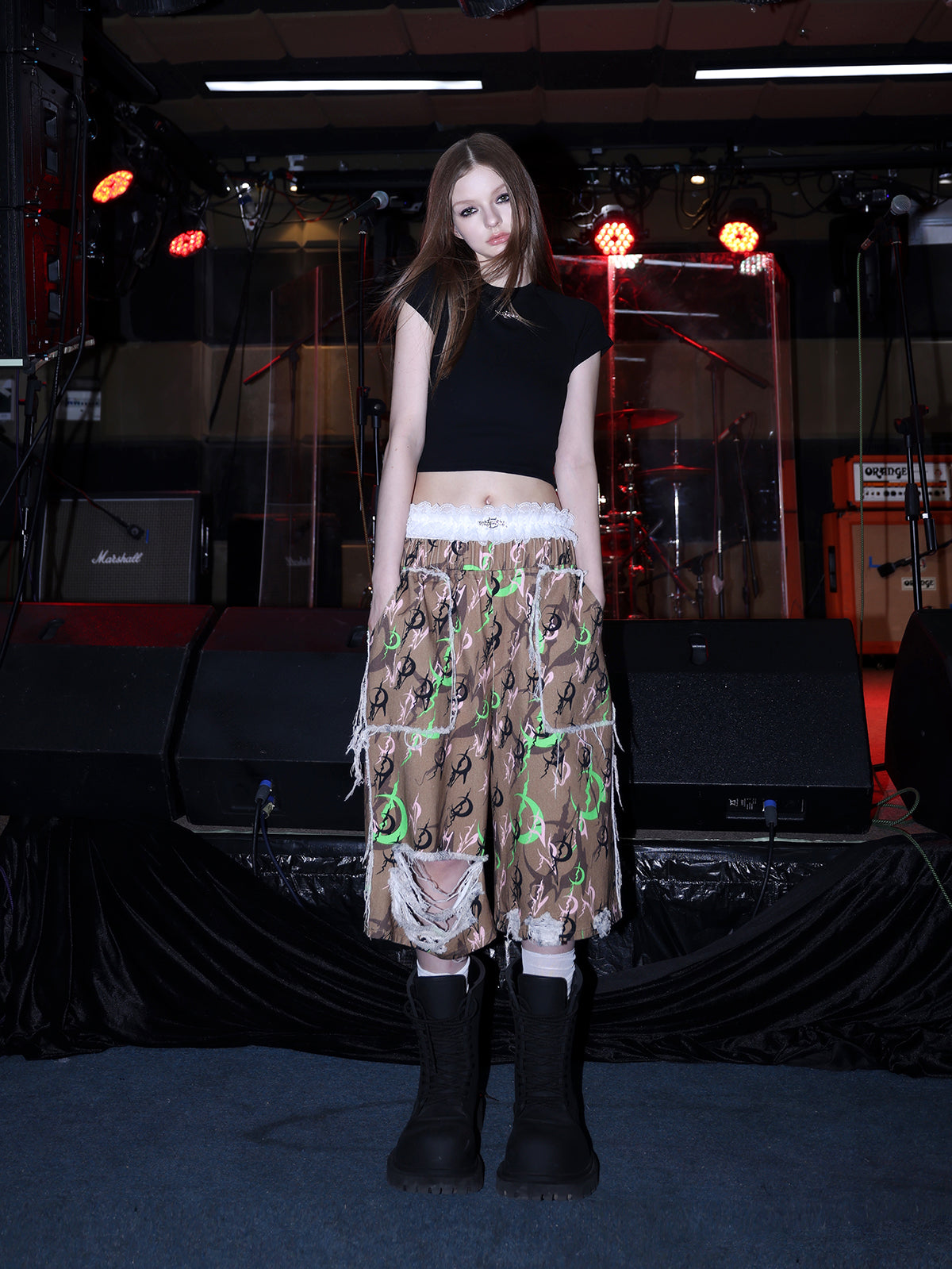 Camouflage Destruction Baggy Loose Cropped Pants