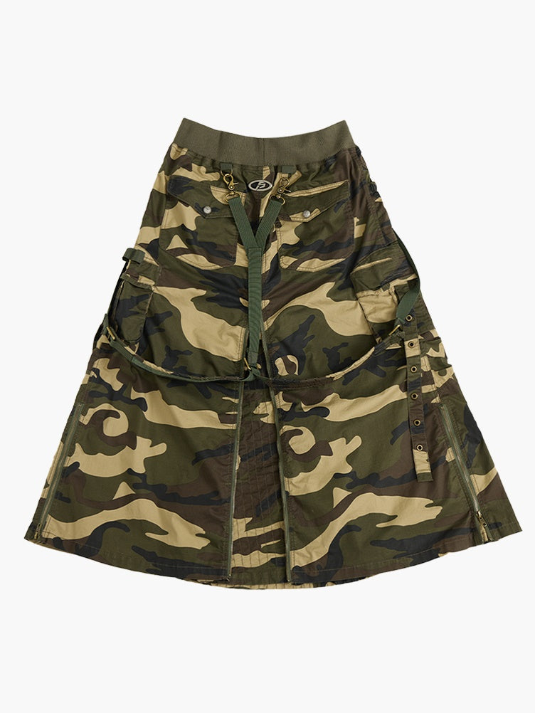 Camouflage Zipper Slit Work Maxi Skirt