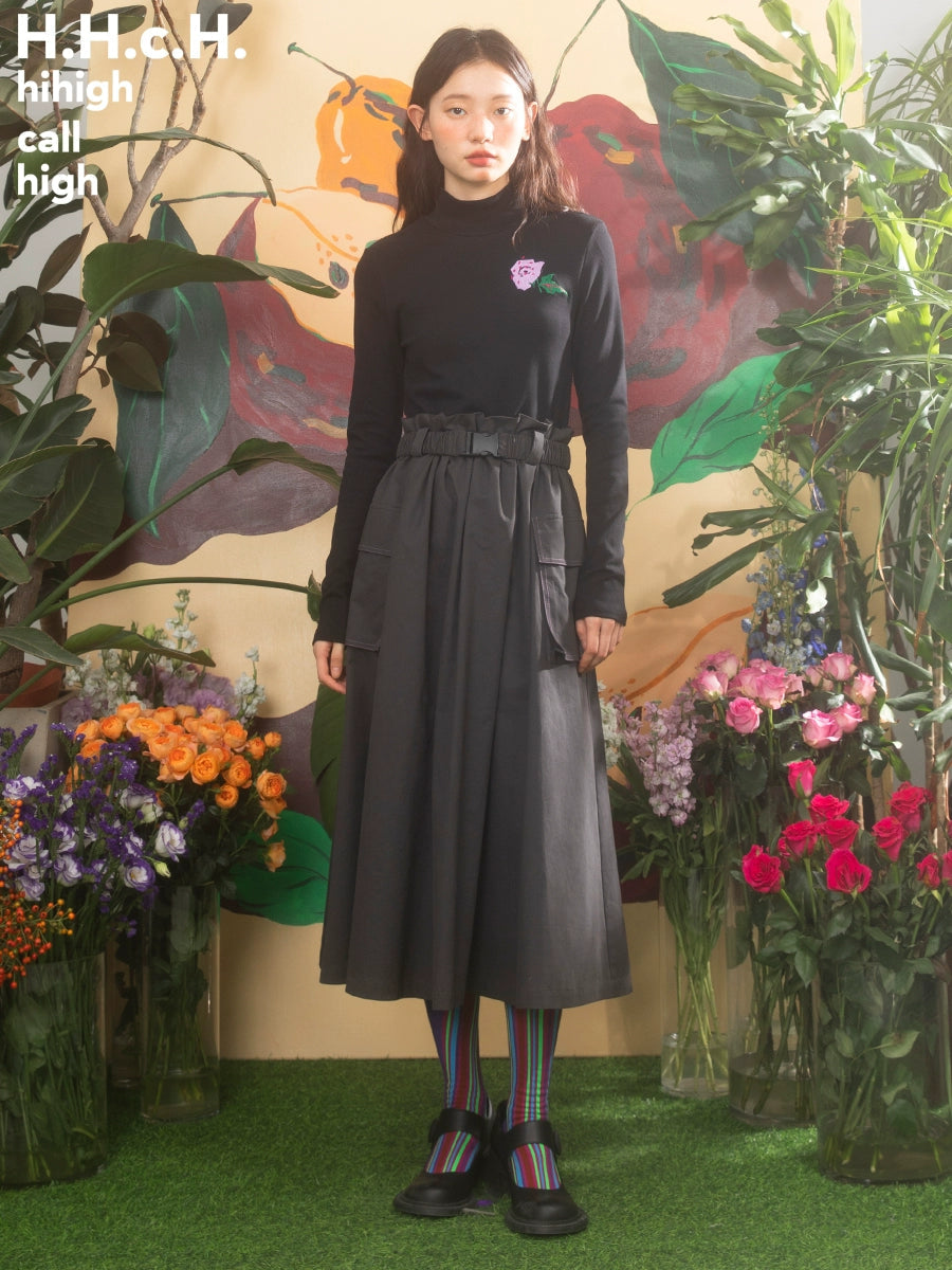 Rose Embroidery Half Turtleneck Fake Two Piece One-piece