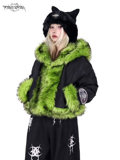 Reversible Fur Warm Hooded Short Jacket