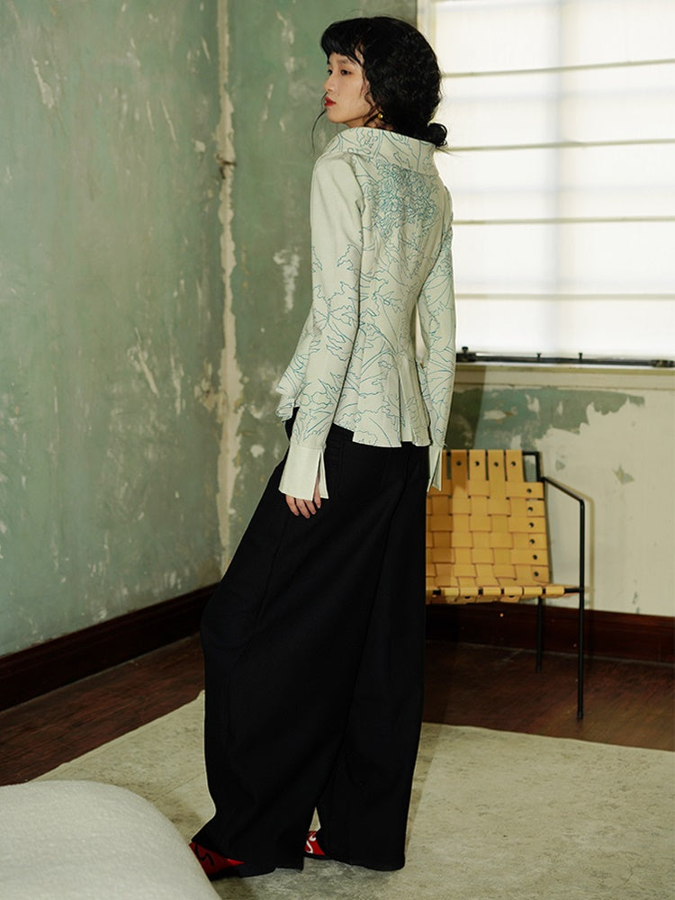 Thickened Pleated Silhouette Wide Leg Pants