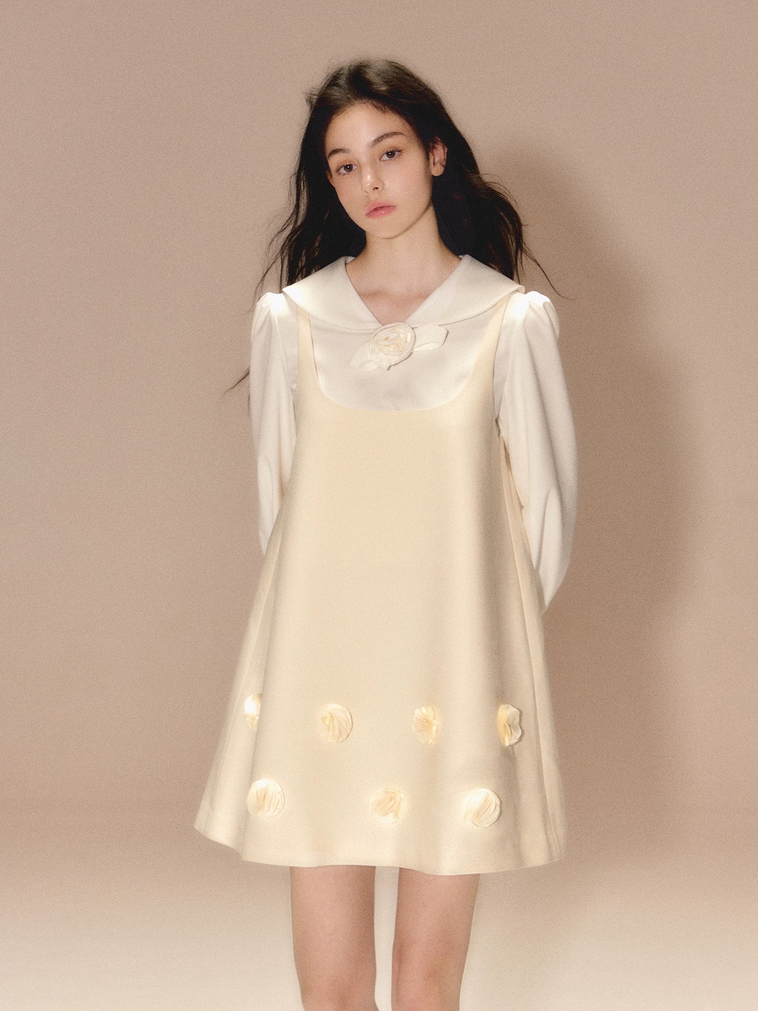 Three-dimensional Rose Doll Collar Long Sleeve Shirt