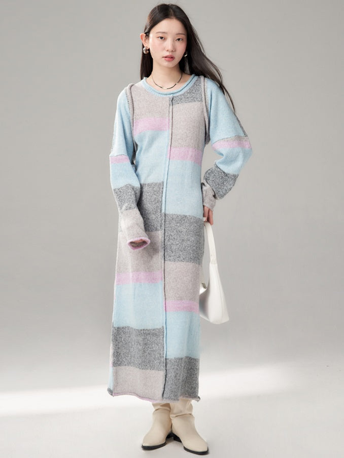 Border Curling Knitted Short Shawl Cardigan ＆ Sleeveless One-piece