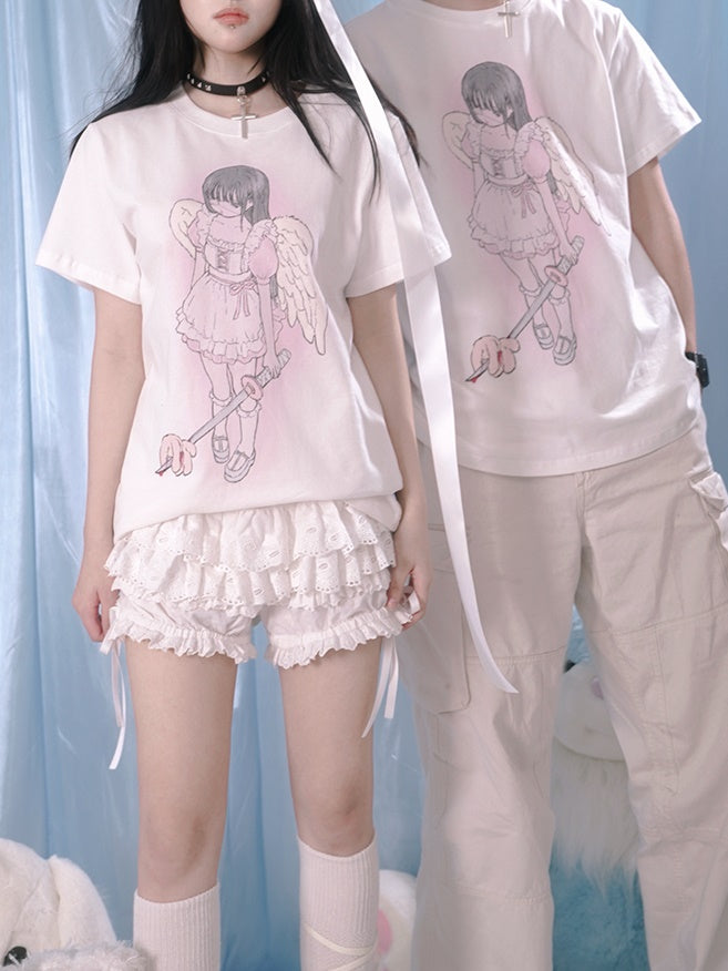 Girl Angel Print Loose T-shirt