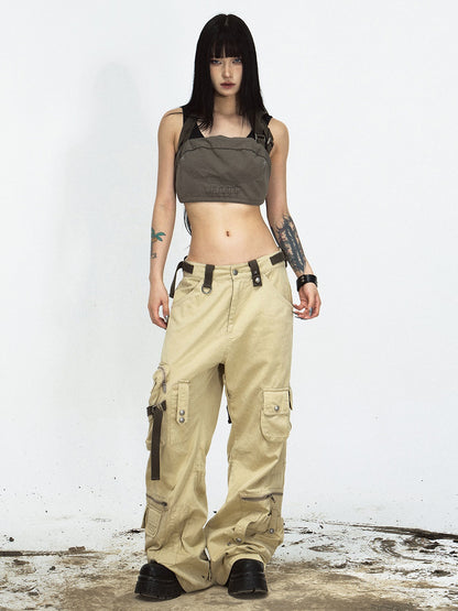 Detachable Shoulder Bag Straight Loose Cargo Pants