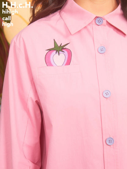 Love Strawberry Broidered Loose Shirt