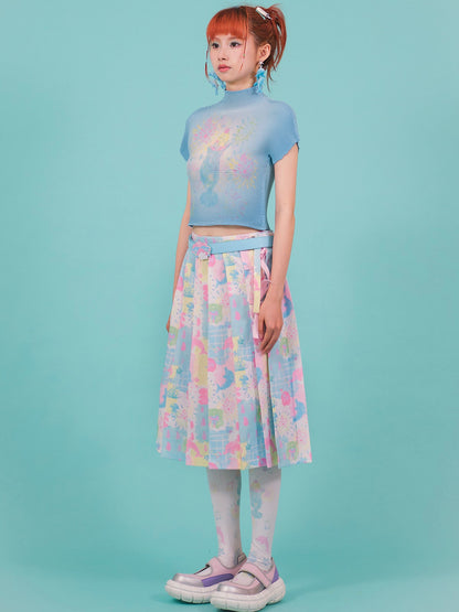 Cartoon Dolphin Printed Pleated Skirt