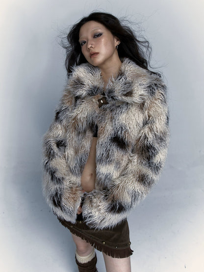 Smudged Design Short Eco-Friendly Fur Coat