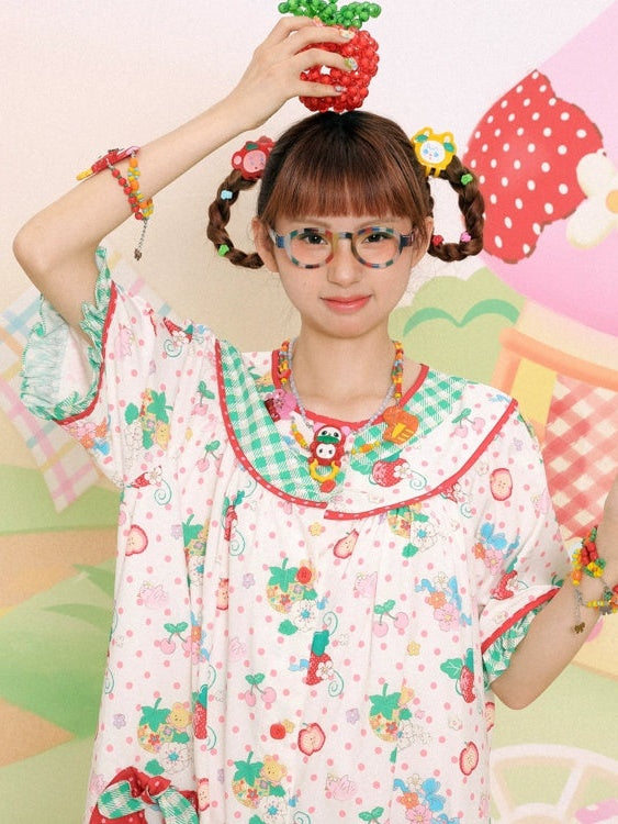 Strawberry Bear Print Loose One-piece