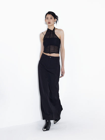 Detachable Asymmetric Sling Tube Top &amp; Gauze Pleated Tank Top Set