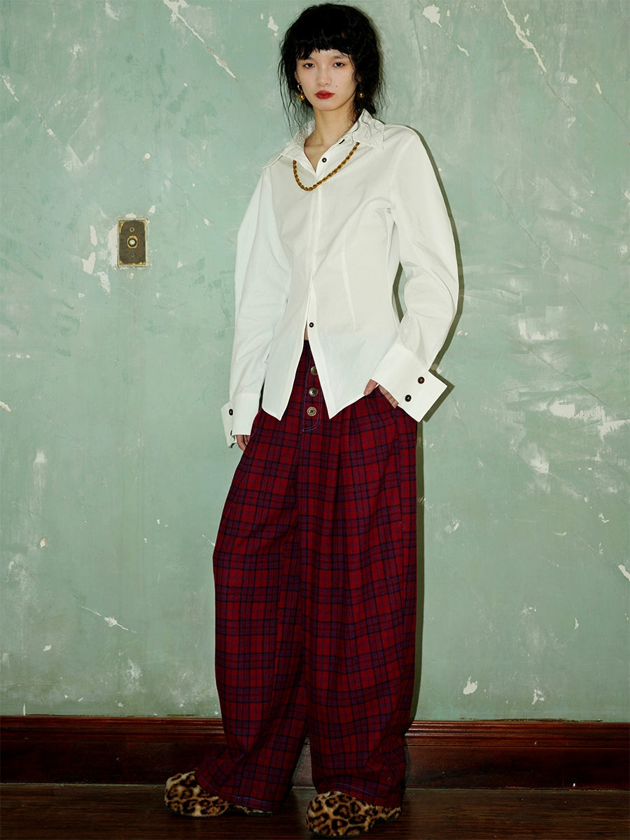 Retro Plaid Loose Wide Leg Pants