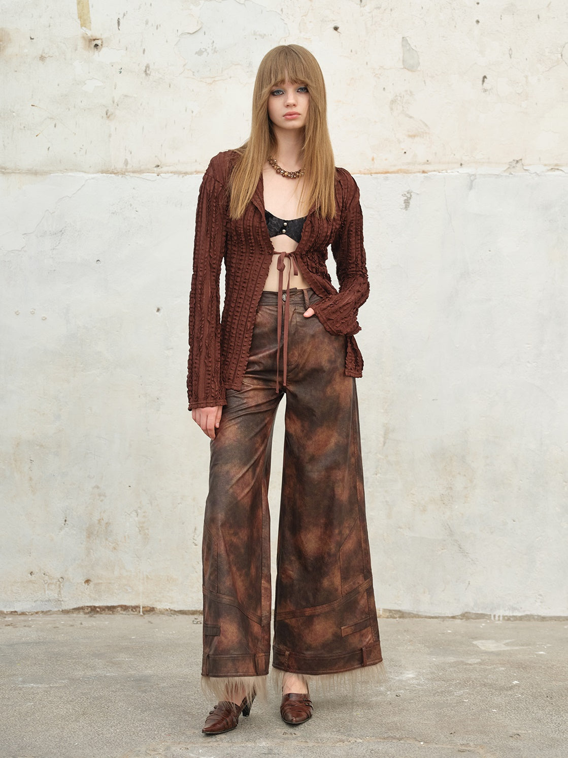 Fur Edged Smudged Leather Pants