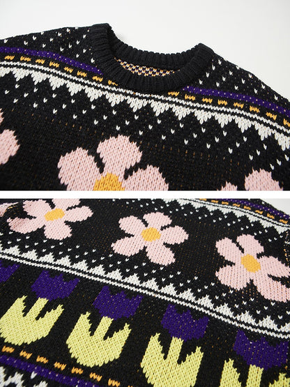 Lazy Style Colorful Floral Sweater