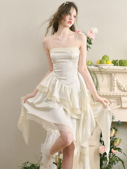 Asymmetry Ruffle Lace Suspender Dress