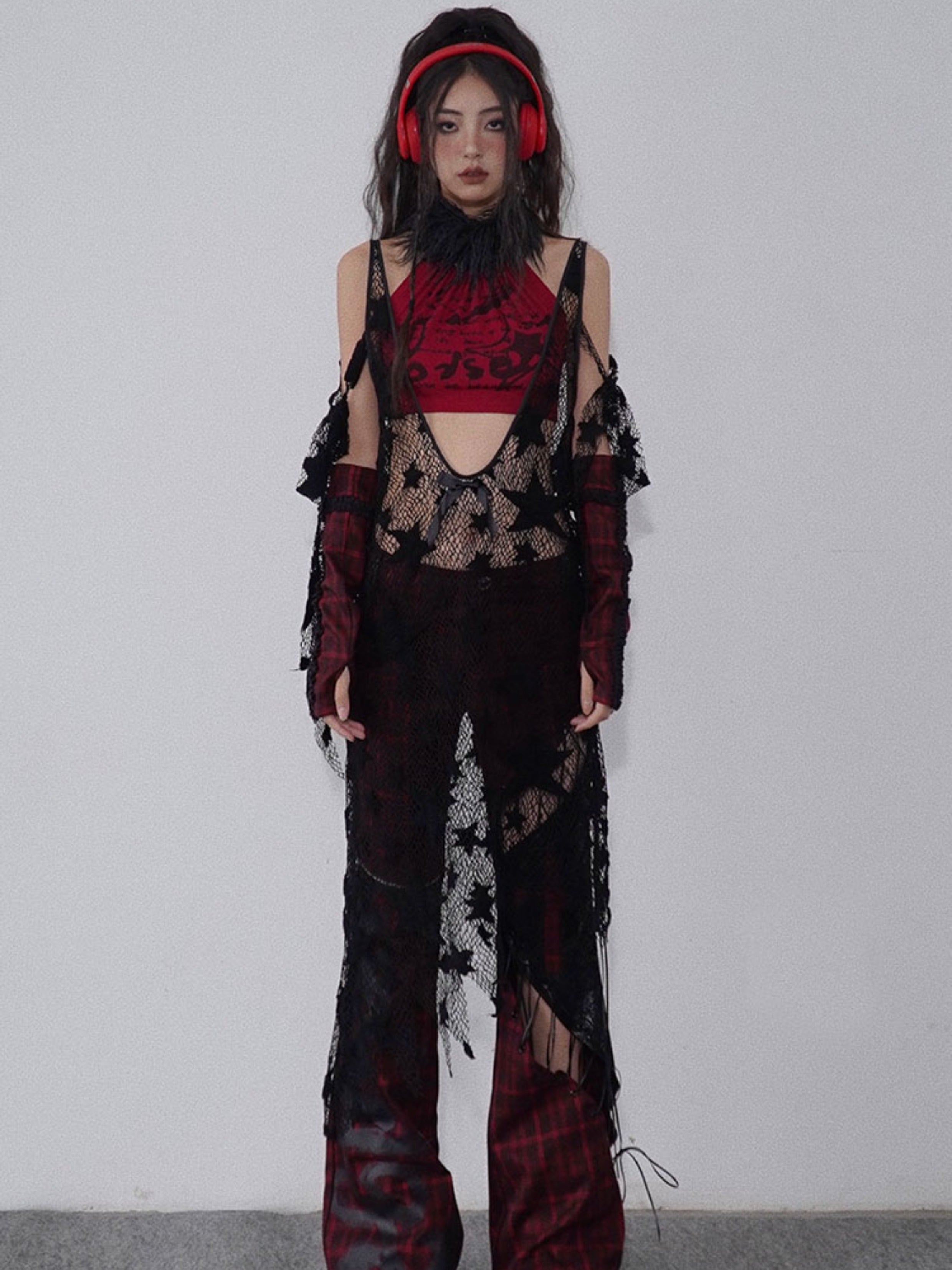 Star Mesh See-through Long Vest