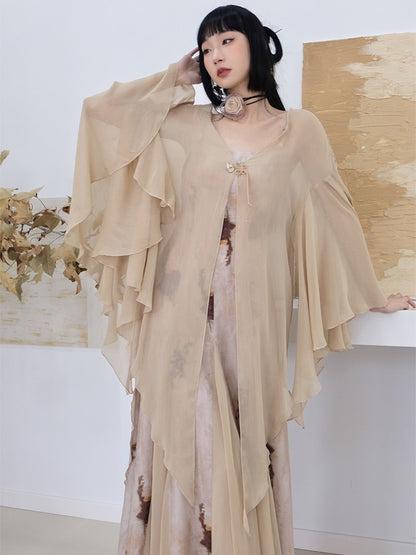 Chinese Chiffon Butterfly Sleeve Long Cardigan