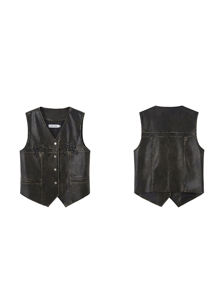 Ribbon Rubbing Leather Vest