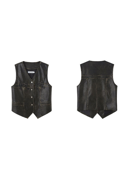 Ribbon Rubbing Leather Vest