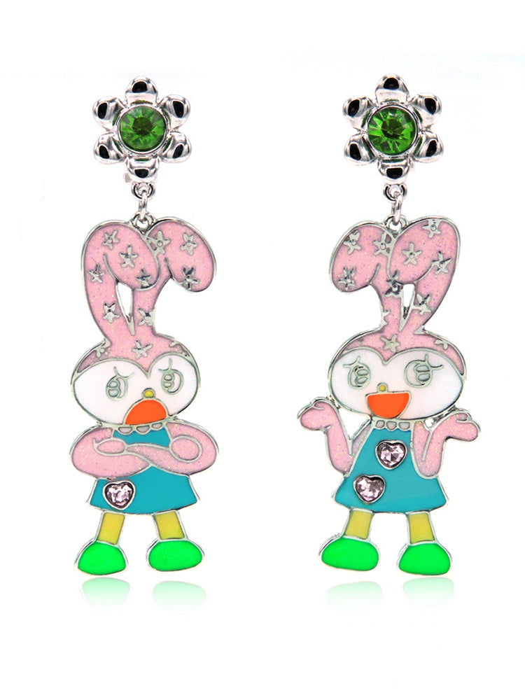 Hanging Ear Bunny Asymmetrical Earrings &amp; Pierce