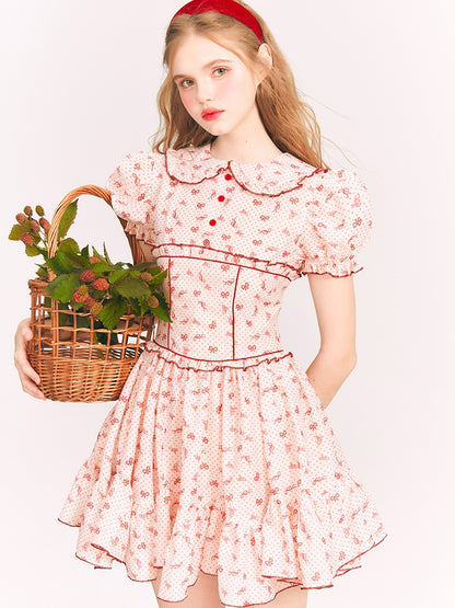 Ribbon Printed Doll Collar Dress