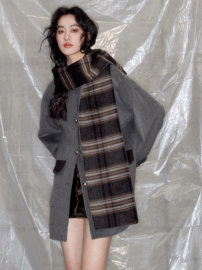 Plaid No-Collar Double-sided Coat