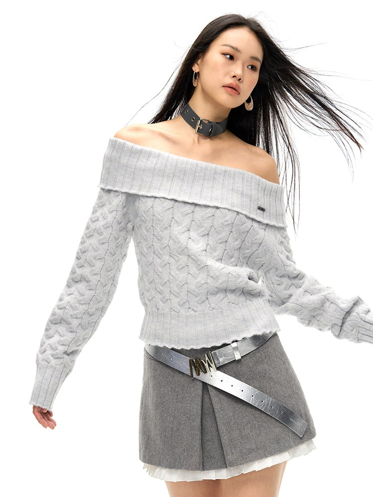 Detachable Belt One-shoulder Sweater