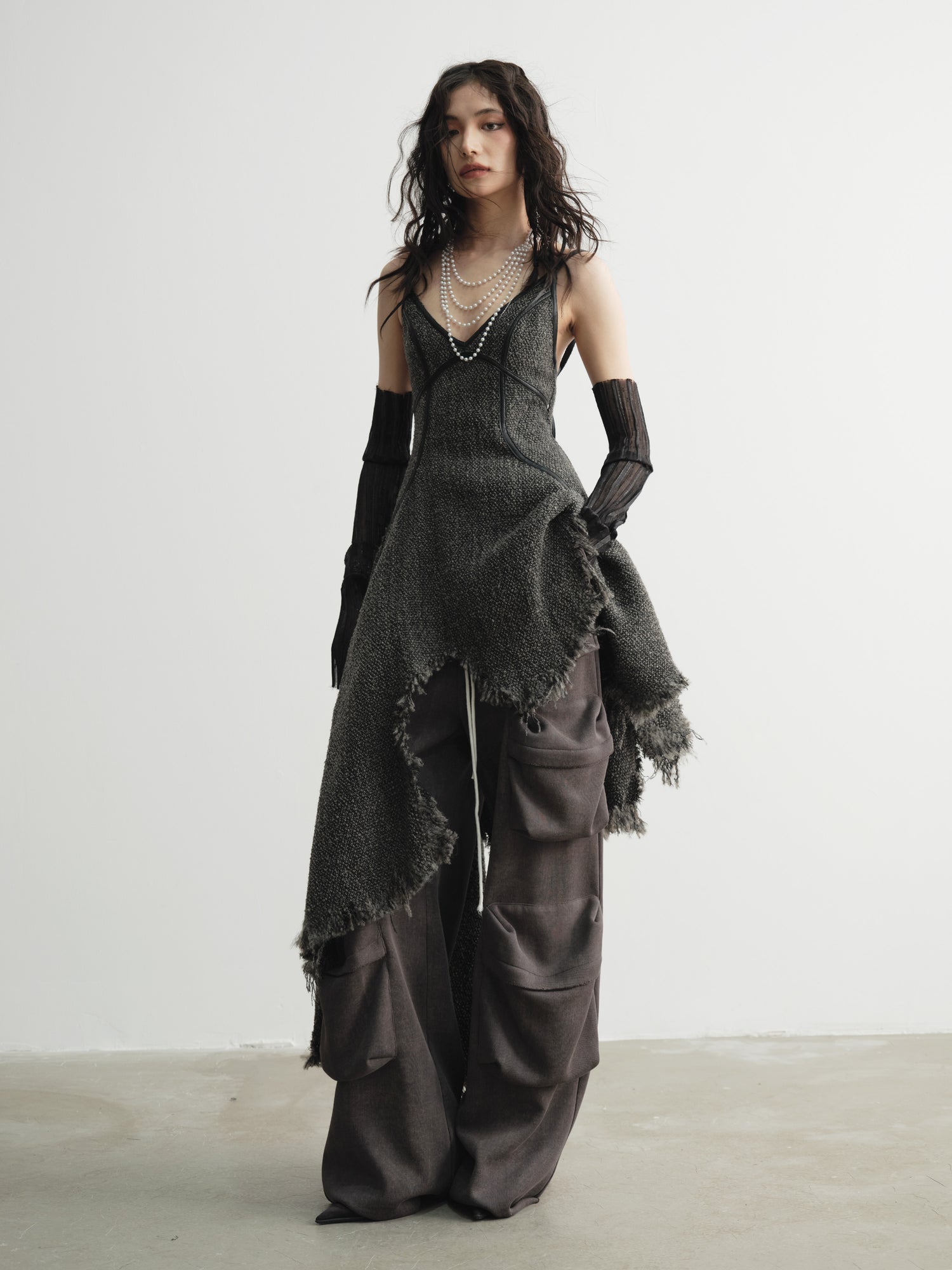 Damaged Raw Edge Tassel Suspender Irregular Dress