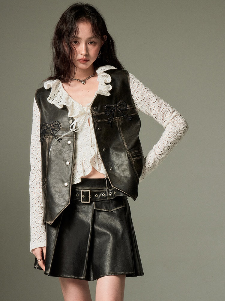 Ribbon Rubbing Leather Vest